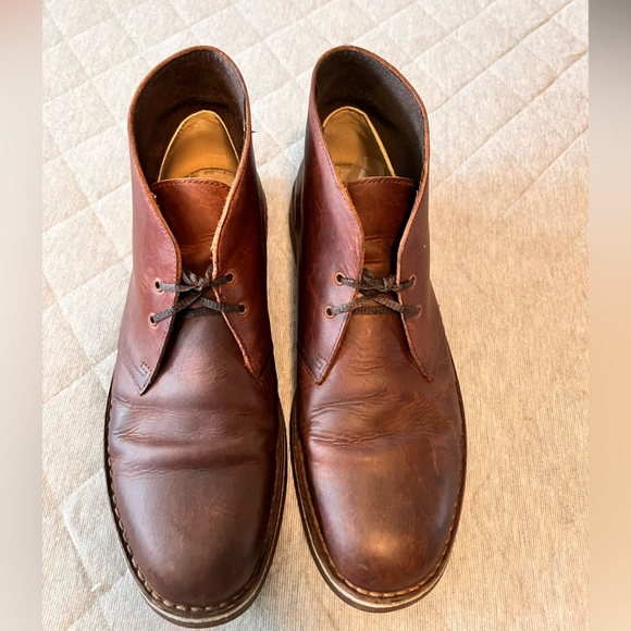 CLARKS Mens Sz 10.5 Brown Oiled Leather Desert Boots Exc Cond Orig $160 main image 5